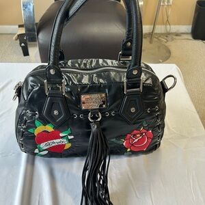 Ed Hardy Black Satchel with Colorful Embroidery